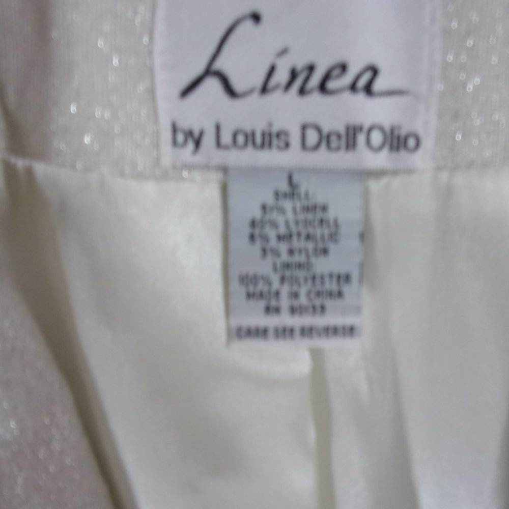 Linea White Linen Blend Jacket with Silver Metallic Sparkle Size L NWOT - Picture 3 of 4